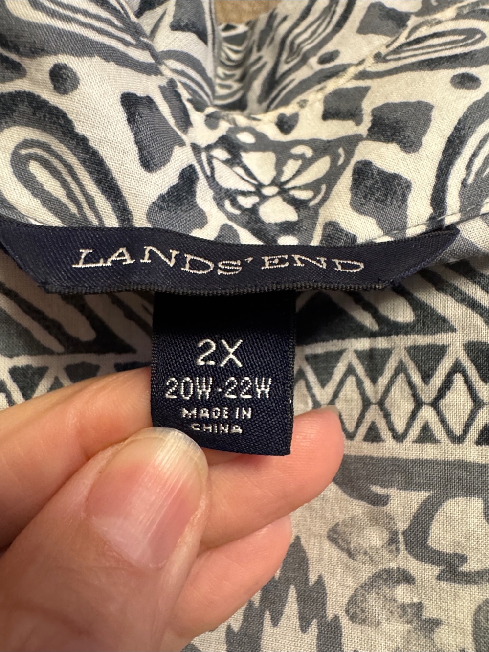 Lands' End White and Navy Paisley V-Neck Swim Coverup - Picture 7 of 8